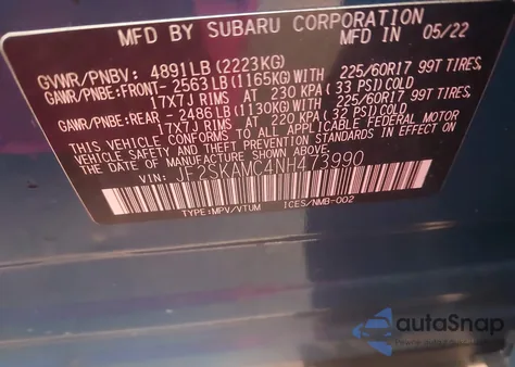 2022 Subaru Forester Wilderness from USA, damaged, VIN JF2SKAMC4NH473990